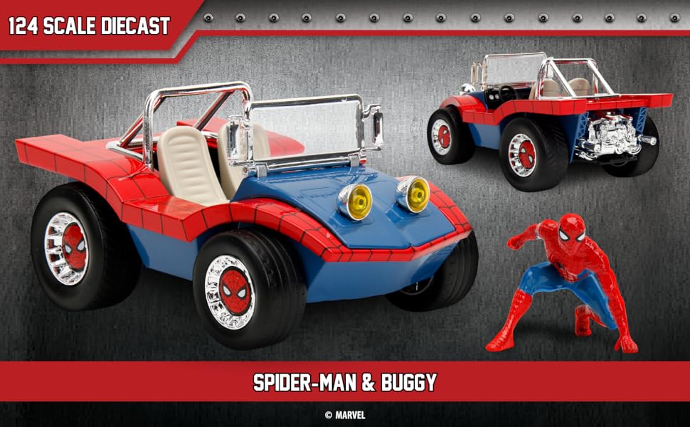 Marvel Spider-Man 1:24 Buggy | Jada Die-Cast | Figura de Spiderman 2.75 Pulgadas