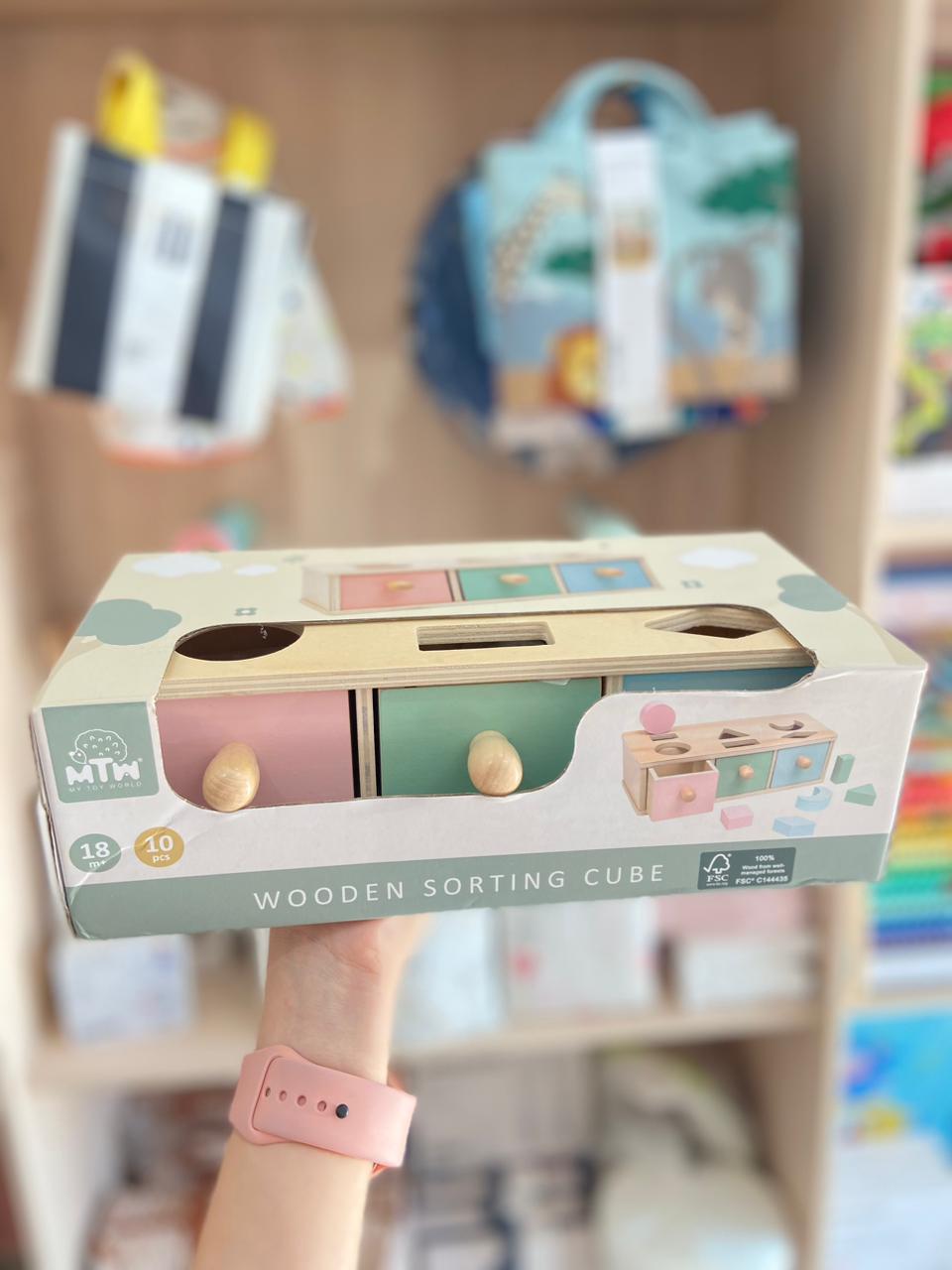 Cubo de colores, clasificador de figuras/ madera
