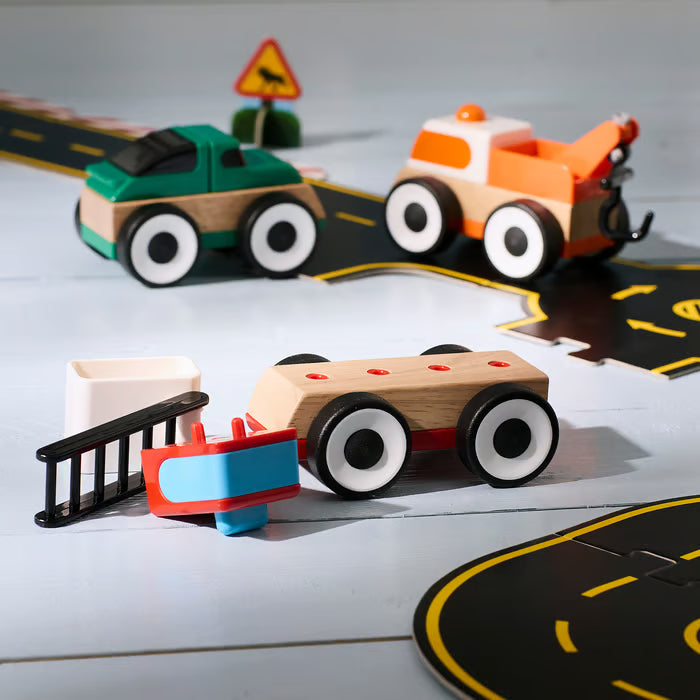 LILLABO Conjunto de 3 vehículos: camión de bomberos, coche deportivo y grúa, multicolor.