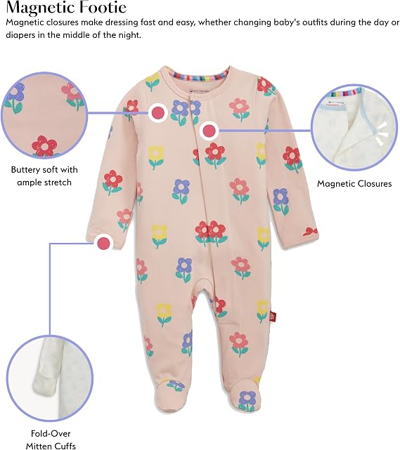Magnetic Me Cloudstretch - Paquete de 4 pijamas magnéticas para bebé