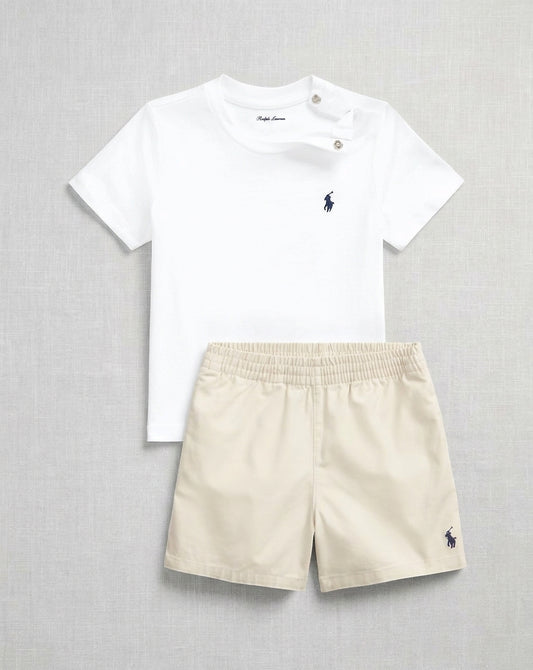 Camiseta de Punto de Algodón + Short Crema |  POLO Ralph Lauren