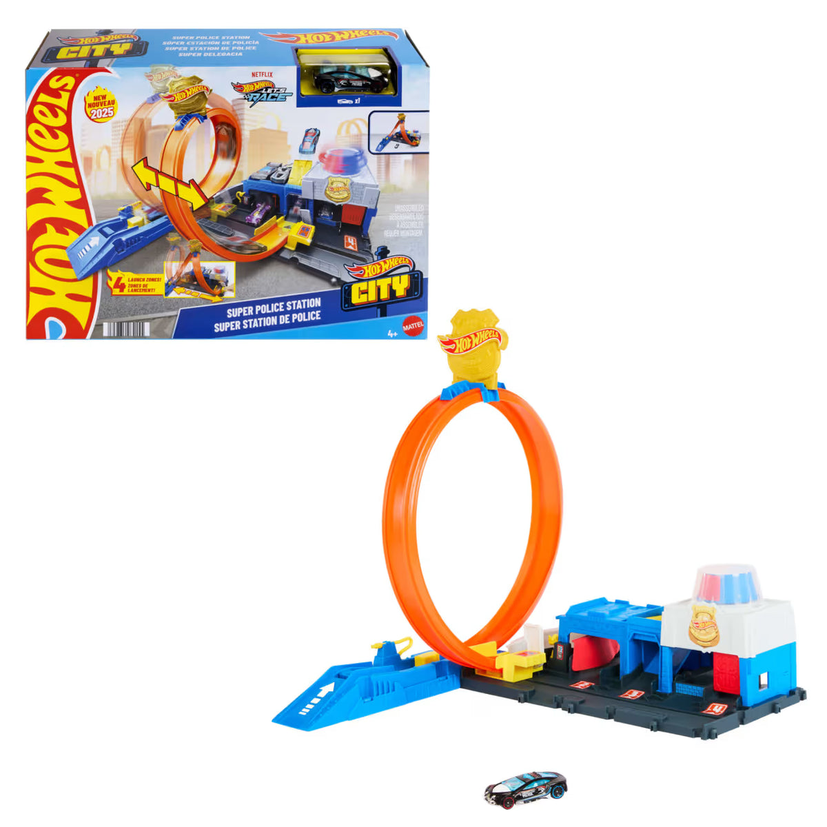 Estación de policía Hot Wheels City Super Police Station Playset con coche de policía de juguete