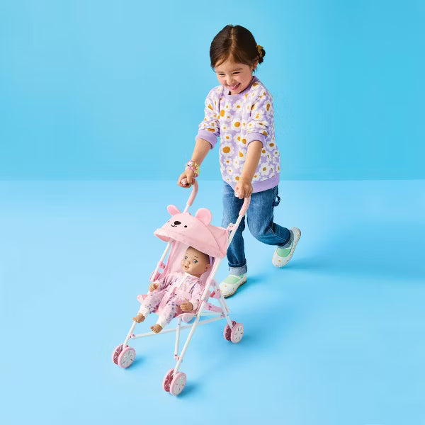 Cochecito plegable para muñecas Pink Dot Bear