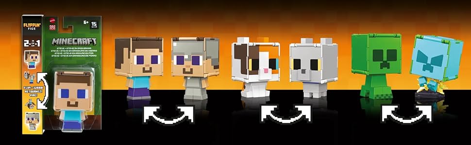 Mattel Minecraft Flippin' Figs | Colección de Figuras 2 en 1