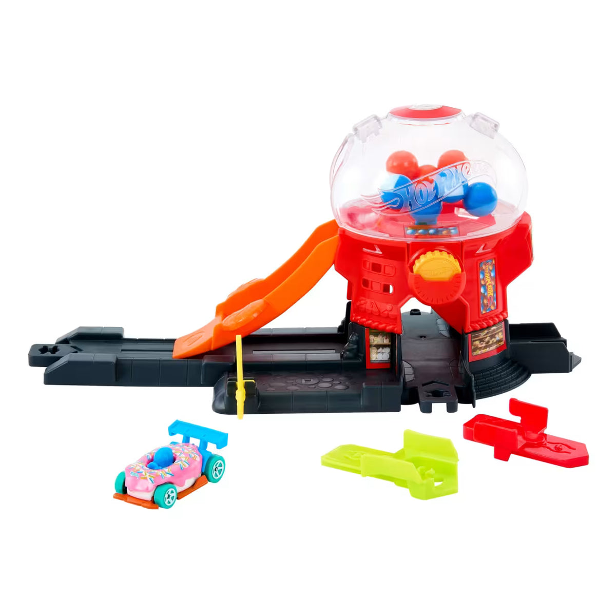 Pista Hot Wheels Downtown Candy Shop y coche de juguete de metal