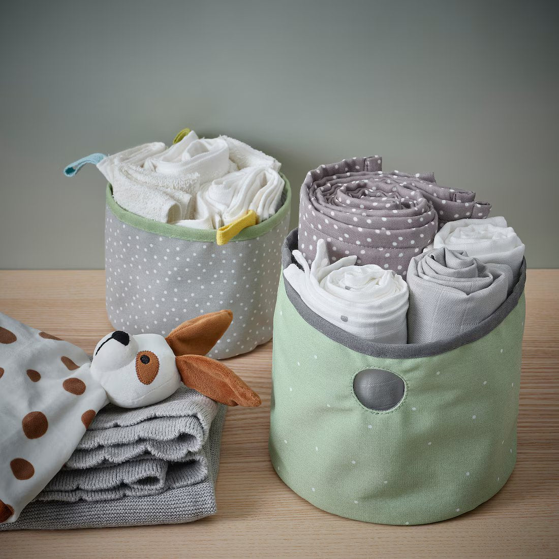Set de 2 Canastas Organizadoras | Verde y Gris | Doble Uso