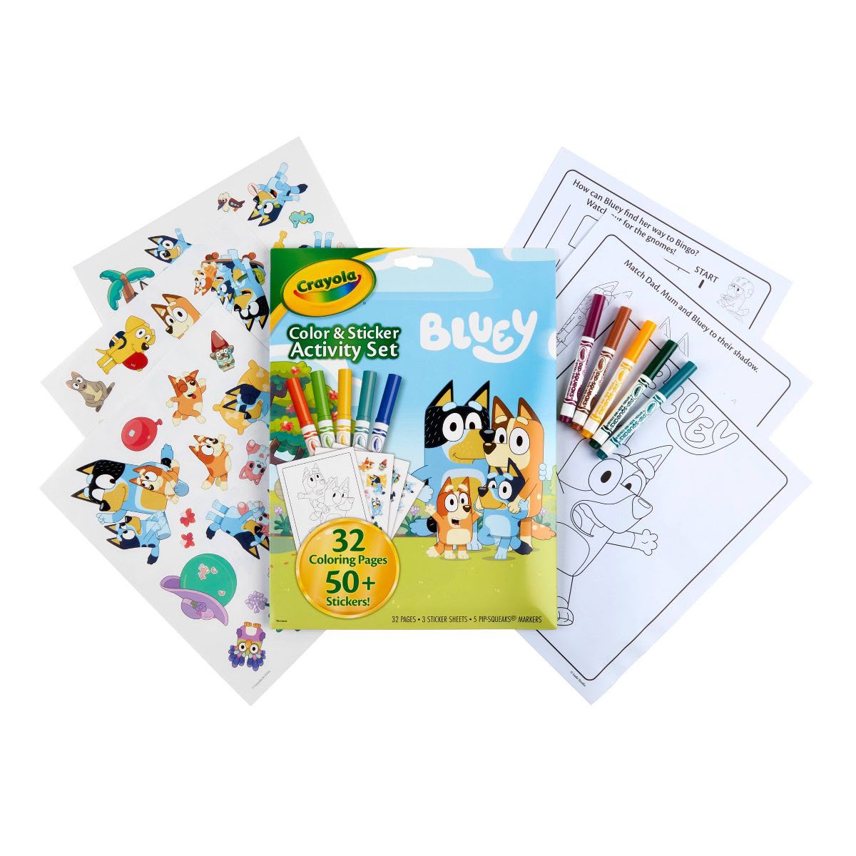 Juego de actividades de Bluey con colores y pegatinas, que incluye marcadores/Crayola