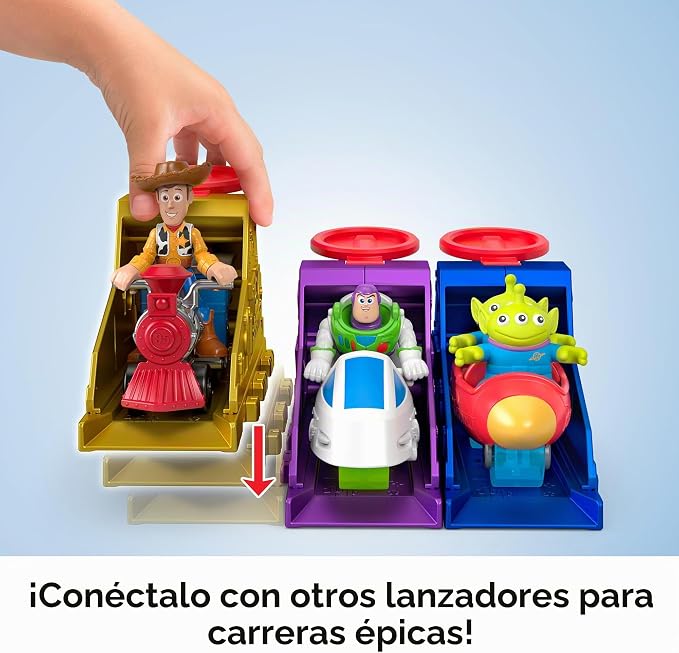 Fisher-Price - Juego de lanzador de Toy Story con figura de acción Woody y vehículo